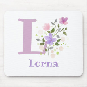 Mouse Pad Initial Plus Name & Flowers Design