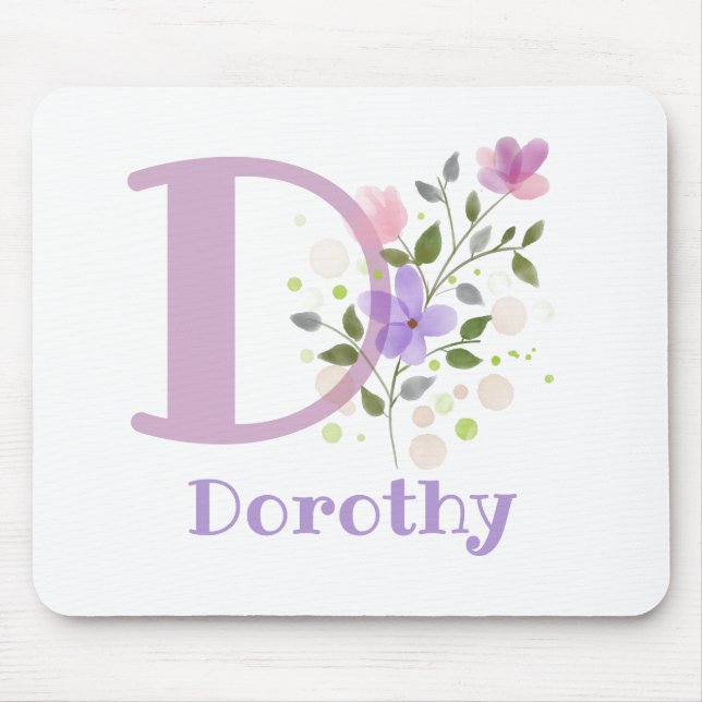 Mouse Pad Initial Plus Name & Flowers Design (Front)
