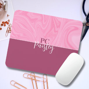 Mouse Pad - Monogram Pink Marble Two Tone