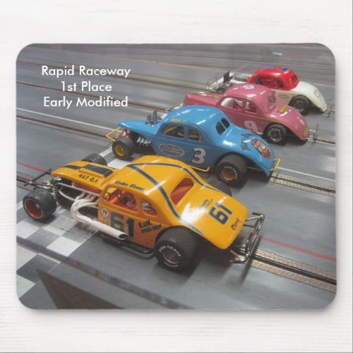 Mouse pad picturing the early modified slot cars
