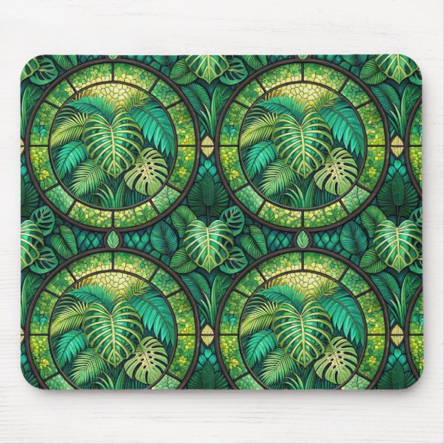 Mouse pad with a tropical leaf motif (Front)