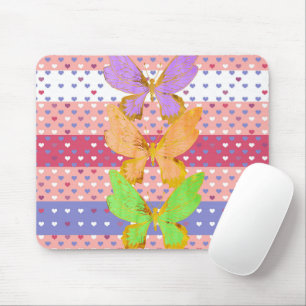 Mouse Pad with Colorful Butterflies & Hearts