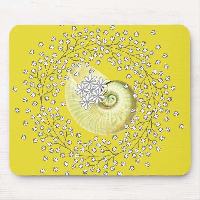 Mouse Pad with Shell & Daisies in Yellow (Front)