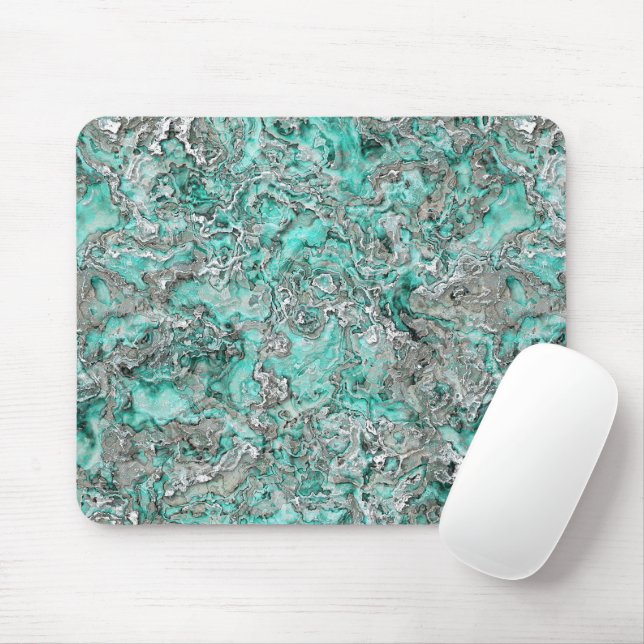 Mouse Pad With Silver Teal Turquoise Agate Art (With Mouse)