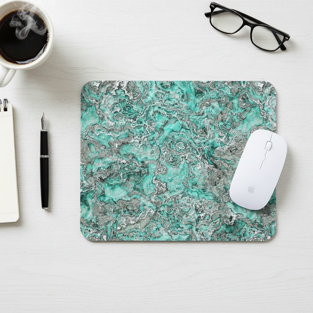 Mouse Pad With Silver Teal Turquoise Agate Art (Creator Uploaded)