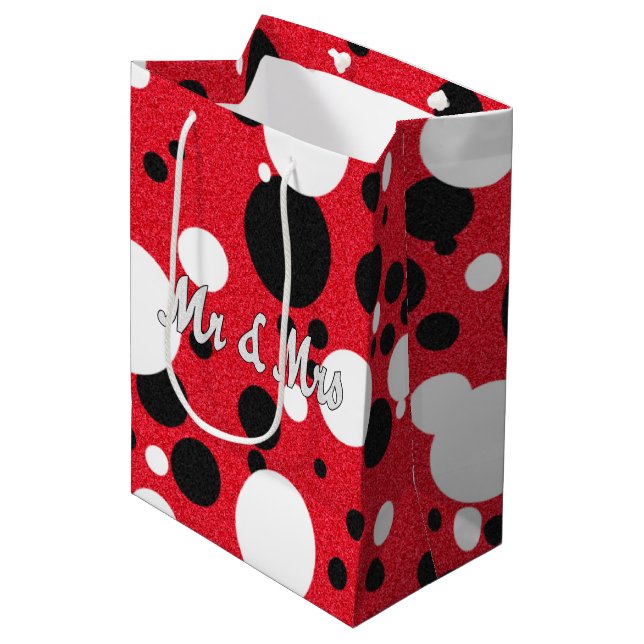 Mouse Party Mr & Mrs Bridal Shower Polka Dot Medium Gift Bag (Front Angled)