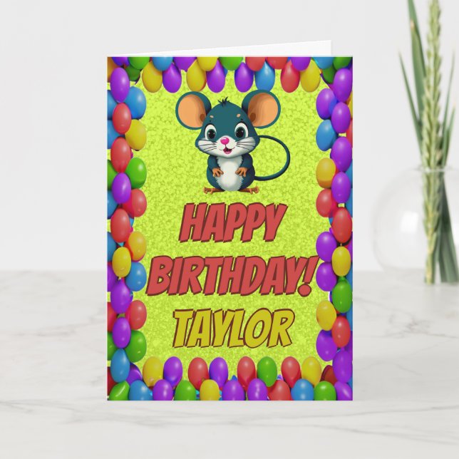 Mouse Personalized Fun Greeting Birthday Card (Front)