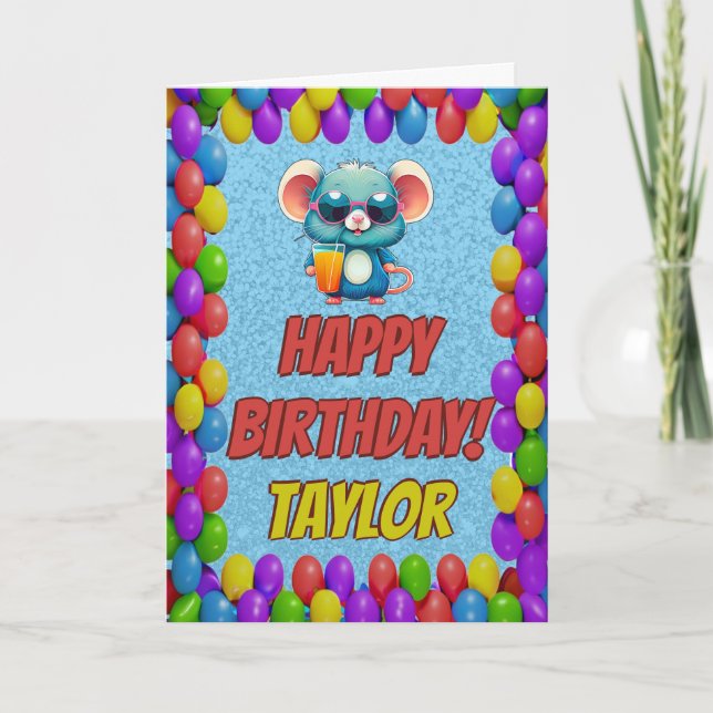 Mouse Personalized Fun Greeting Birthday Card (Front)