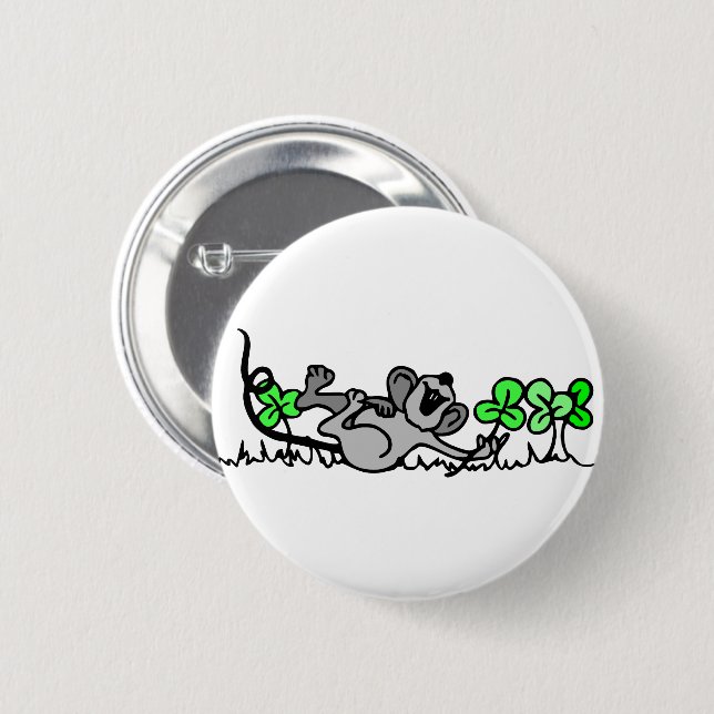Mouse Playing In Shamrocks Button (Front & Back)