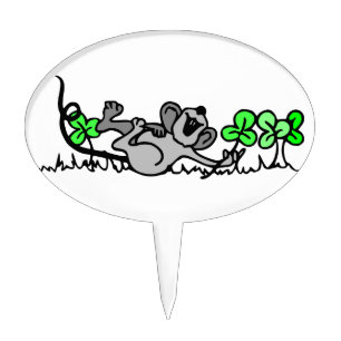 Mouse Playing In Shamrocks Cake Topper