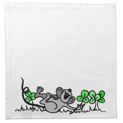 Mouse Playing In Shamrocks Cloth Napkin