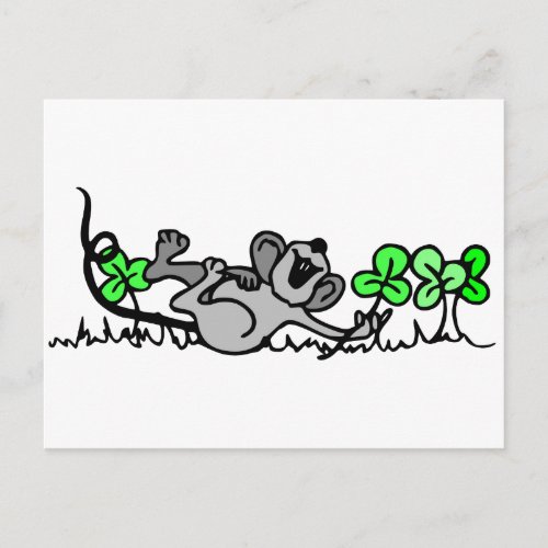 Mouse Playing In Shamrocks Postcard