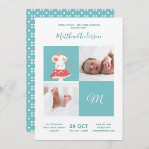 Mouse Rat • Alphabet Monogram Cute Baby Shower Invitation