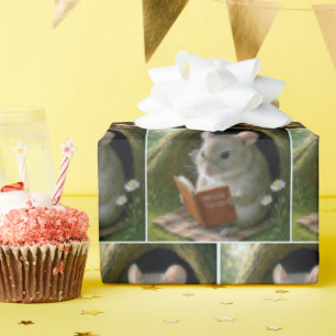Mouse Reading a Book In Tree Hole Wrapping Paper