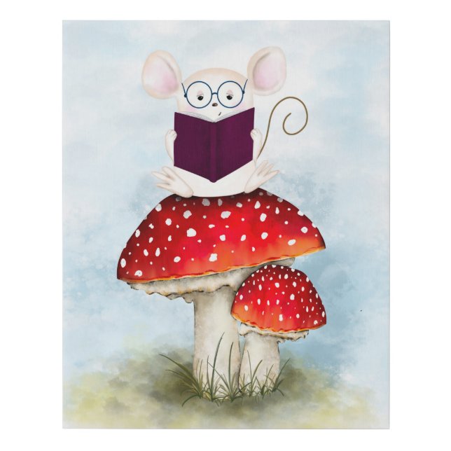 Mouse Reading a Book on a Mushroom Wall Art (Front)