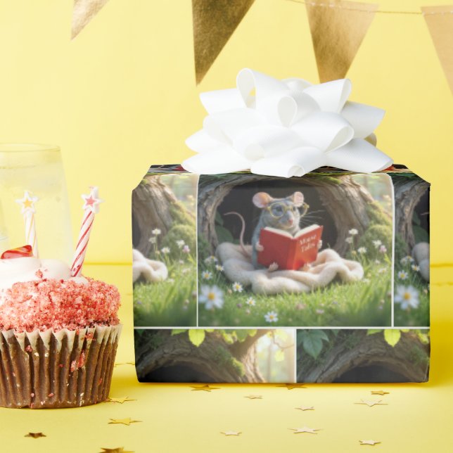 Mouse Reading a Red Book On a Blanket Wrapping Paper (Birthday Party)