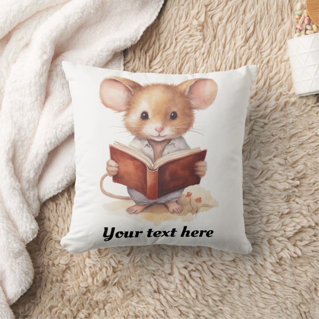 Mouse reading book whimsical cute throw pillow (Blanket)