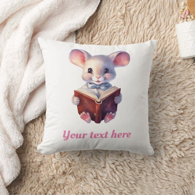 Mouse reading book whimsical cute throw pillow (Blanket)