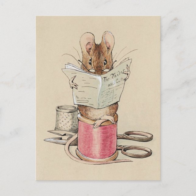 Mouse Reading the Newspaper Vintage Postcard (Front)