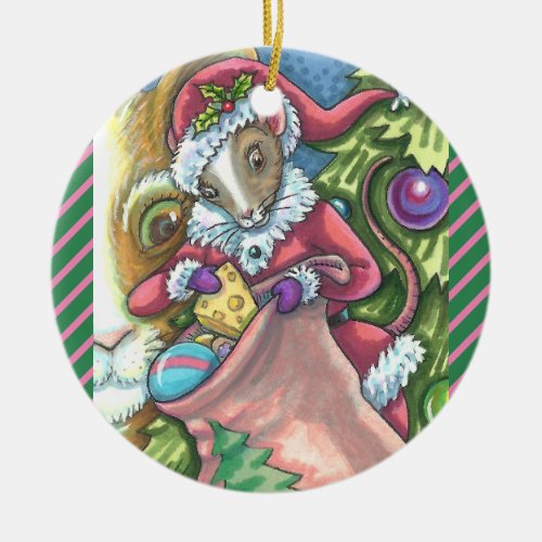 MOUSE SANTA BRINGS GOOD CATS CHRISTMAS GIFTS Cute Ceramic Ornament