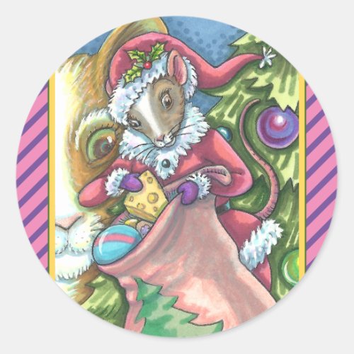 MOUSE SANTA BRINGS GOOD CATS CHRISTMAS GIFTS Cute Classic Round Sticker