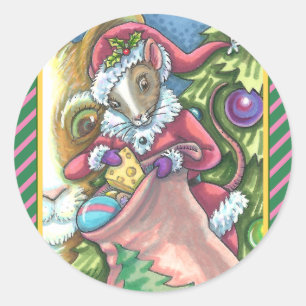 MOUSE SANTA BRINGS GOOD CATS CHRISTMAS GIFTS, Cute Classic Round Sticker