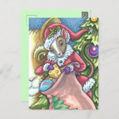 MOUSE SANTA BRINGS GOOD CATS CHRISTMAS GIFTS Cute Holiday Postcard