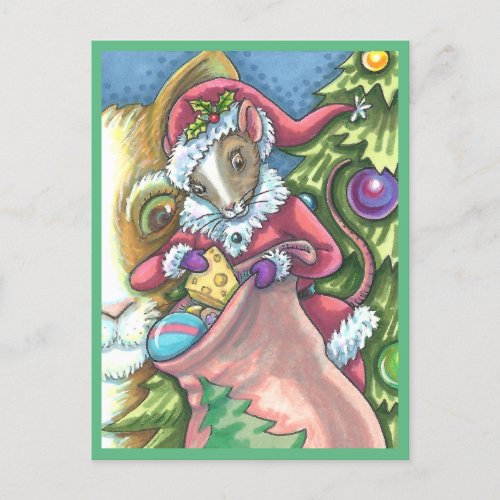 MOUSE SANTA BRINGS GOOD CATS CHRISTMAS GIFTS Cute Holiday Postcard