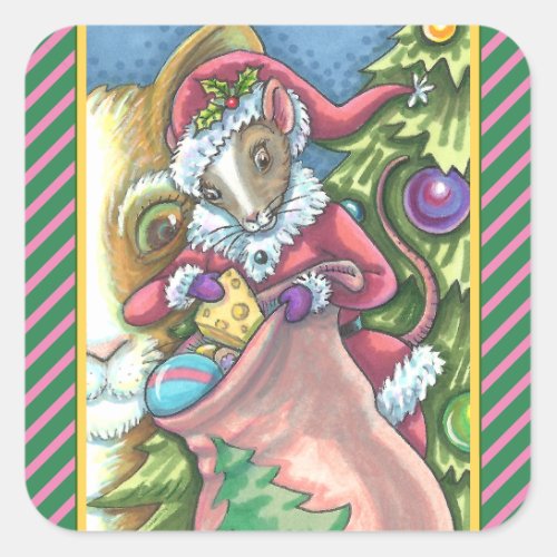MOUSE SANTA BRINGS GOOD CATS CHRISTMAS GIFTS Cute Square Sticker