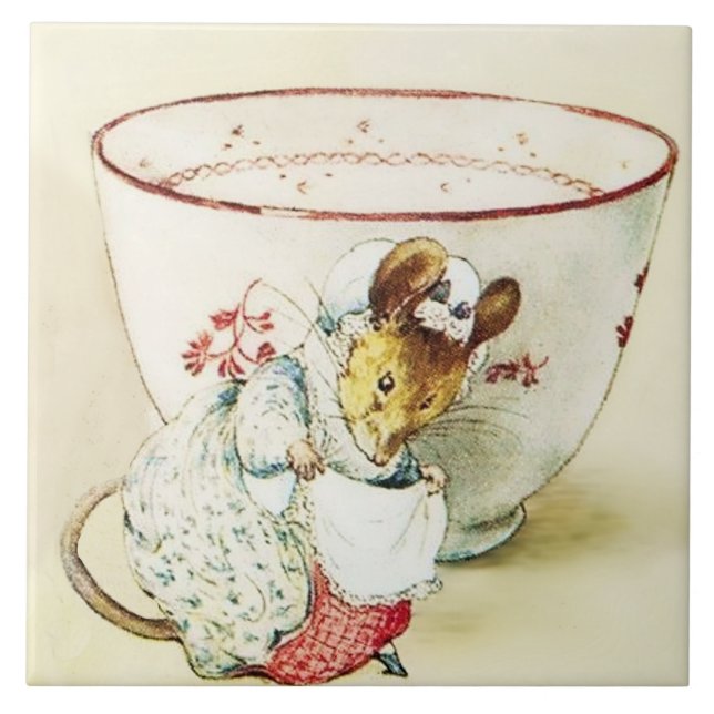 “Mouse Seamstress and Teacup” by Beatrix Potter Ceramic Tile (Front)