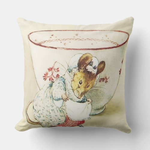 Mouse Seamstress and Teacup by Beatrix Potter Outdoor Pillow