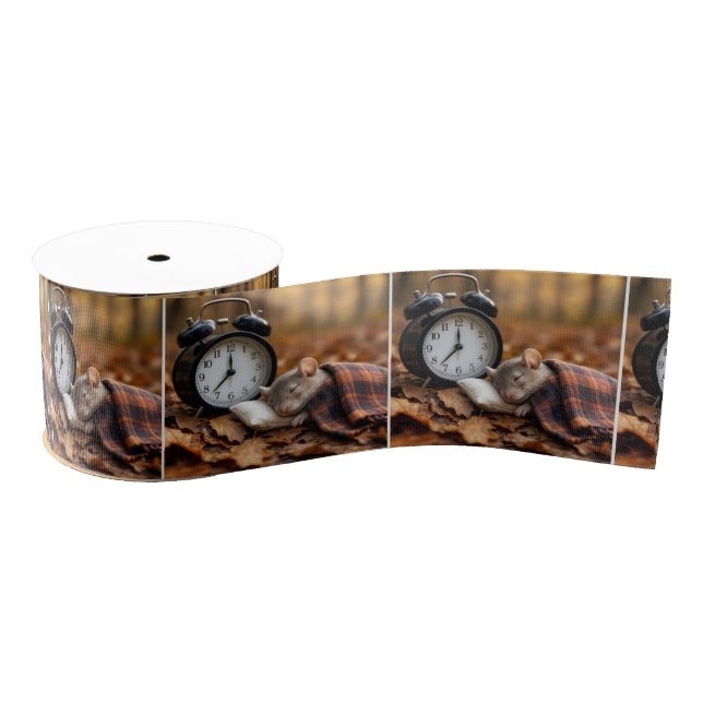 Mouse Sleeping By an Alarm Clock Grosgrain Ribbon (Spool)