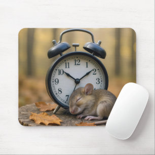 Mouse Sleeping By an Alarm Clock Mouse Pad