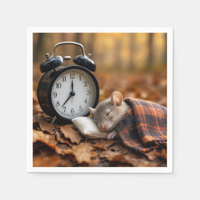 Mouse Sleeping By an Alarm Clock Napkins (Front)