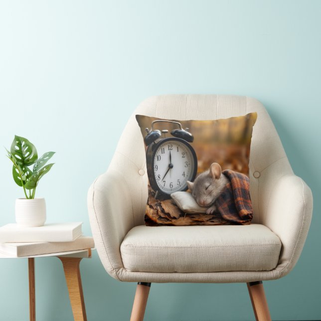 Mouse Sleeping By an Alarm Clock Throw Pillow (Chair)