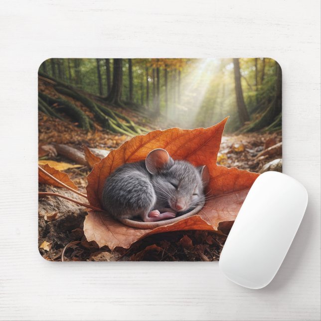Mouse Sleeping On a Maple Leaf Pad (With Mouse)