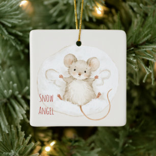 Mouse Snow Angel Winter Christmas Ceramic Ornament