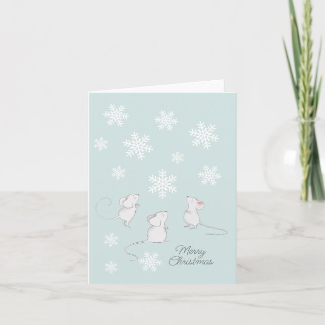 Mouse Snowflake Teal Blue Merry Christmas Cute  Holiday Card (Front)