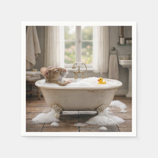 Mouse Soaking in a Bubble Bath Napkins (Front)