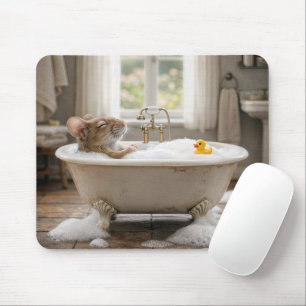 Mouse Soaking in a Bubble Bath Pad