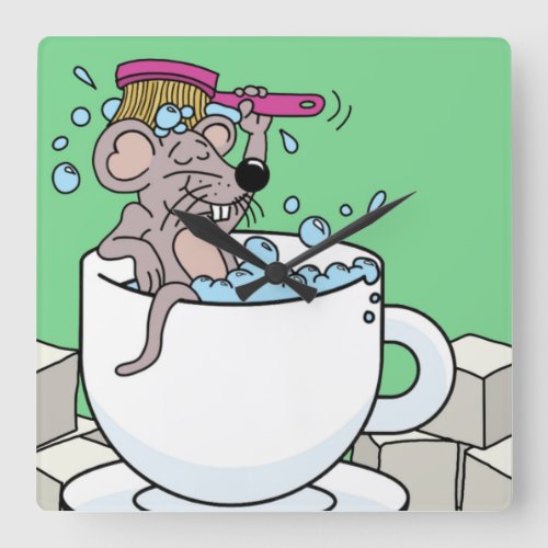 Mouse Taking a Bath in a Cup Wall Clock