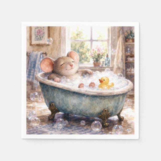 Mouse Taking a Bubble Bath Napkins (Front)