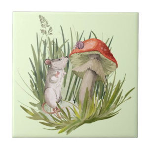 Mouse Talkig to Snail Watercolor Art Ceramic Tile