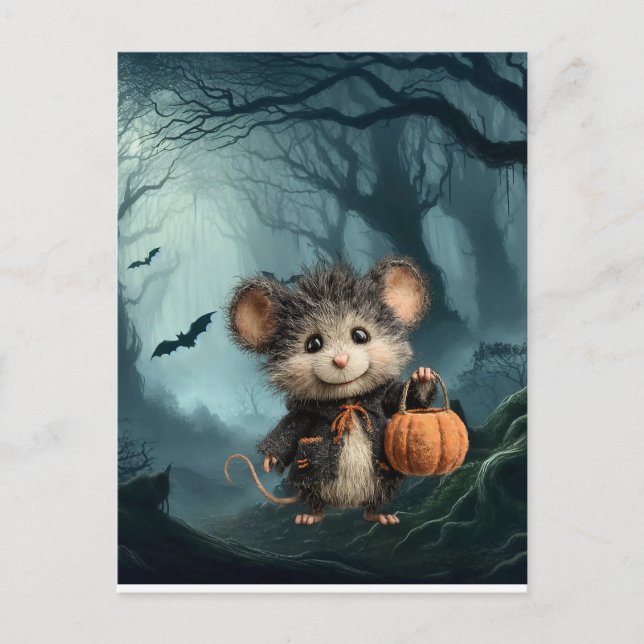 Mouse Trick or Treater Halloween Postcard (Front)