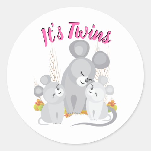 Mouse Twins Cute Baby Shower Classic Round Sticker