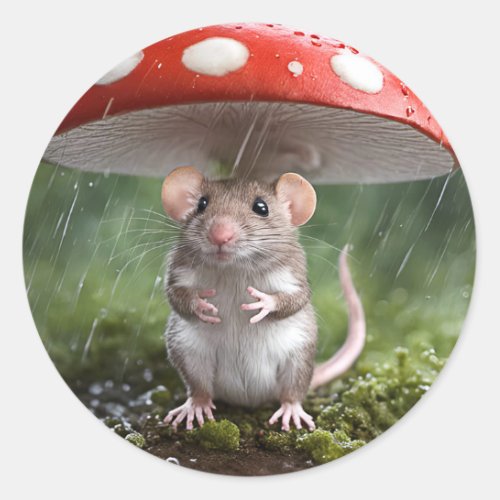 Mouse Under a Mushroom Classic Round Sticker