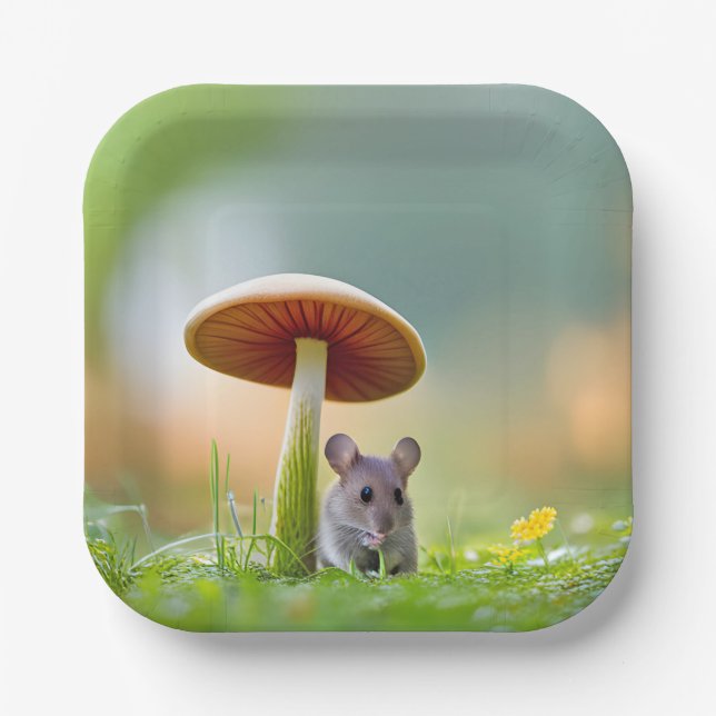 Mouse Under A Mushroom Paper Plates (Front)