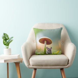 Mouse Under A Mushroom Throw Pillow