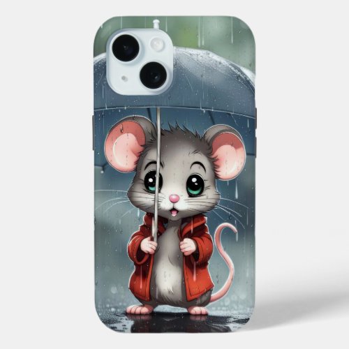 Mouse Under an Umbrella iPhone 15 Case