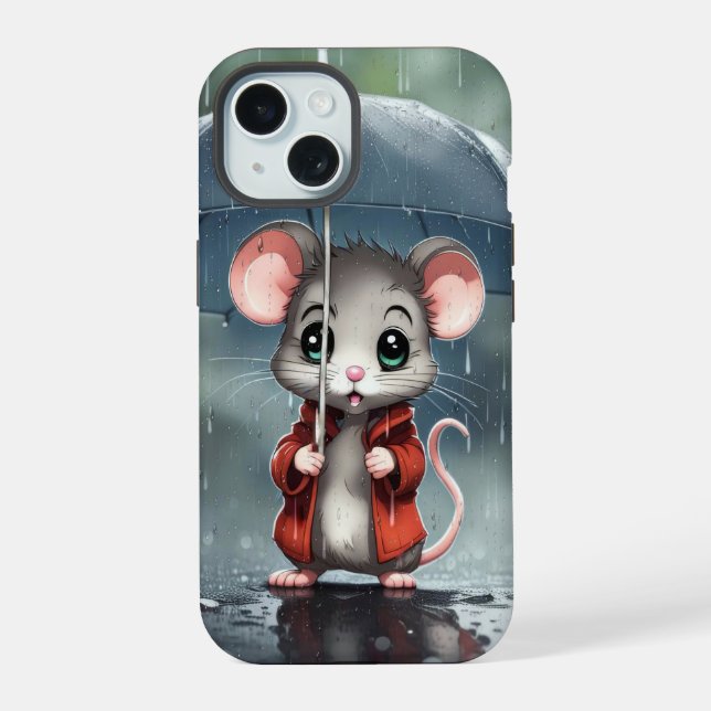 Mouse Under an Umbrella Iphone Case (Back)